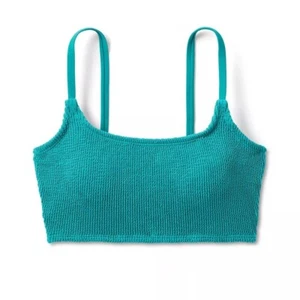 Kona Sol Pucker Texture Square Neck Bikini Top Womens Small Turquoise - Picture 1 of 7