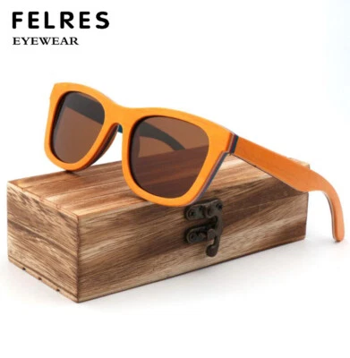 Gafas de sol cuadradas polarizadas de madera para monopatín hombres mujeres marco de madera gafas retro Foto 1 de 4