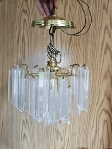 VINTAGE TIERS LIGHT GLASS LOOK TRIANGULAR PRISM CHANDELIER MCM Boho - Picture 1 of 6