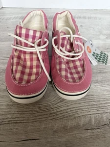 Crocs Woman’s Pink And White Gingham Canvas Boat Shoes 11 W New - Picture 1 of 9