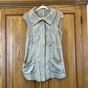 Mur Mur Vest Women’s Medium Light Green Hidden Hood Lightweight Lagenlook - Picture 1 of 13