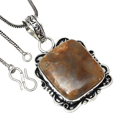 Pendant Fossil Coral Gemstone Handmade Gift For Her Silver Jewelry 1.75" - Image 1 of 4