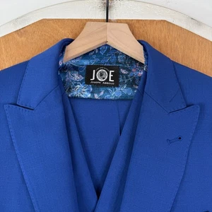 Joseph Abboud Suit Mens 40L Royal Blue 2 Button Peak Lapel Wool bespoke 3 Piece - Picture 1 of 23