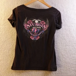 T-shirt donna Sturgis 75th Anniversary Black Hills Rally 2015 nera taglia L Y2K - Foto 1 di 4