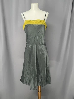 Vestido sin Mangas Free People Talla Grande Gris Amarillo Mini Seda Encaje Coqueta Delicado Foto 1 de 4