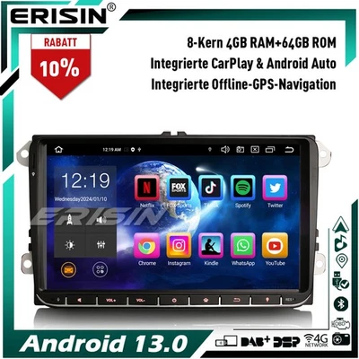9" Android 14 Autoradio 8-Kern GPS DAB+BT Für VW Crafter Amarok Caddy Polo ŠKODA - Bild 1 von 4