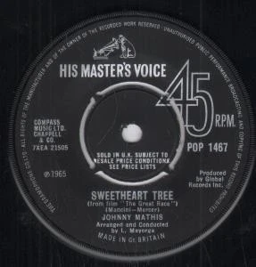 Johnny Mathis Sweetheart Tree 7" vinyl UK His Masters Voice 1965 Four prong - Image 1 of 1