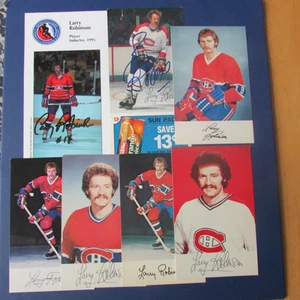 LARRY ROBINSON (7 DIFF) POSTCARD W/ 2 SIGNED 1975 TO 1982 CANADIENS AUTO - Picture 1 of 9