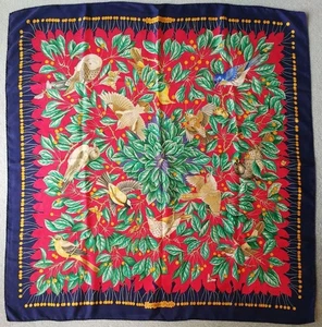 HERMES Scarf Carré 90 "Les merises" Cherry With flaws From Japan Used 10K - Picture 1 of 11