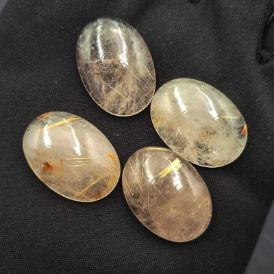 Natural Golden Rutile Quartz Oval Cabochon Loose Stone Lot 18*25 MM 92 CT 4 Pcs - Image 1 of 4