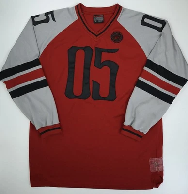 Vintage FUBU Mens Red Gray #05 Jersey 1992 Long Sleeve Hip Hop Sport Size L Y2k - Image 1 of 4