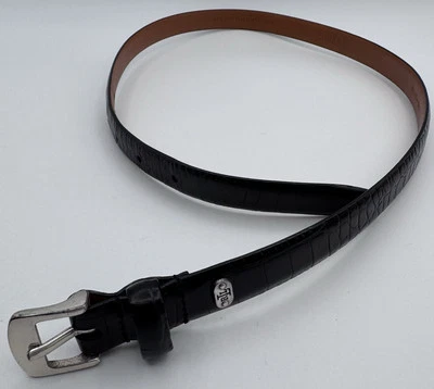 Lauren Ralph Lauren Italian Leather Belt Black Croc Embossed Solid Brass Sz S - Image 1 of 4