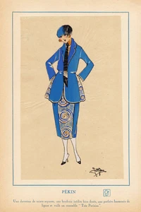 Litografía Art Deco Fashion Mode Pekin Tres Parisien 1920 - Imagen 1 de 1