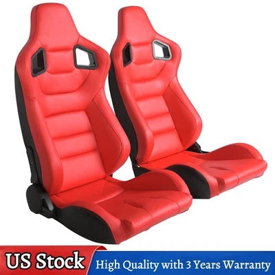 For Ford Pair Bucket Racing Seats with Adjustable Sliders Reclinable PVC Seats - Image 1 of 4