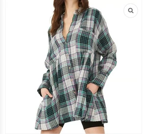 Free People The Voyage Shirt Dress Size XS Black Green Pink 100% Cotton Gauze - Picture 1 of 12