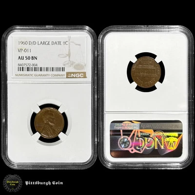 1960-D 1C Lincoln Memorial Cent RPM VP-011 Large Date Variety NGC AU50 BN - Image 1 of 3