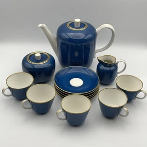Richard Ginori Deep Blue & White Tea Pot Cream Sugar Cups Saucers 15 Piece Set - Picture 1 of 23