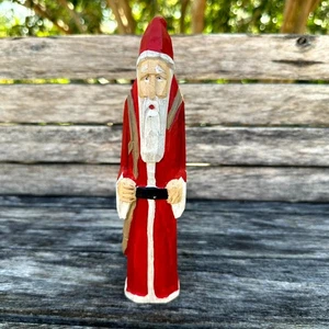 Vintage Hand-Carved Standing Santa Claus Hand-Painted Red Wooden Figurine 8" - Picture 1 of 7