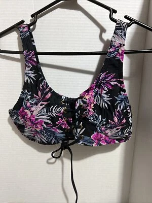 Bebe black bikini floral top new Nylon/spandex M womens Swimwear Tropical flower - Изображение 1 из 4