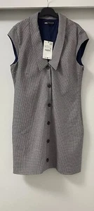 ZARA BROWN BLUE LAPEL COLLAR SLEEVELESS BLAZER STYLE CHECK MINI DRESS SIZE XXL - Picture 1 of 12