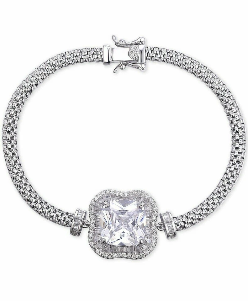 Brazalete Tiara Circonita Cúbica Centro Piedra Malla en Plata de Ley Foto 1 de 1
