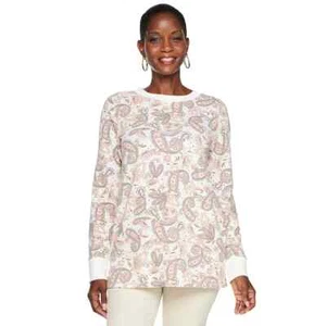 Athleisure Tunic Sweatshirt XXL Cream Bold Paisley Crewneck Croft & Barrow New - Picture 1 of 1
