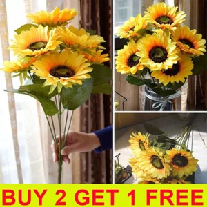 7 Heads Artificial Decor Fake Home Bouquet Sunflower Silk Flowers Flower Garden - Picture 1 of 12