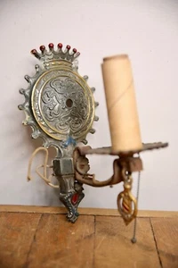 Vintage Antique Wall Sconce Art Deco Nouveau Gothic Candle Light Lamp CROWN - Picture 1 of 16