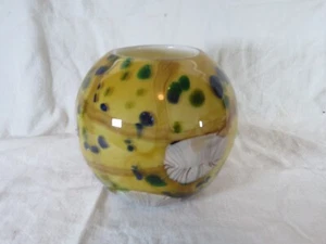 Contemporary Art Glass Hand Blown Dot & Leaf Vase Round Ball Very Heavy - Picture 1 of 4