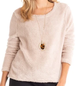 FRESH PRODUCE 1X Cream BEIGE $79.00 SHERPA Stretch Sweatshirt Top NWT New 1X - Picture 1 of 2