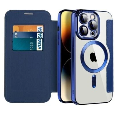 Funda tipo billetera de cuero PU de lujo magnética segura para iPhone 16 15 Plus 14 13 Pro Mag Foto 1 de 4
