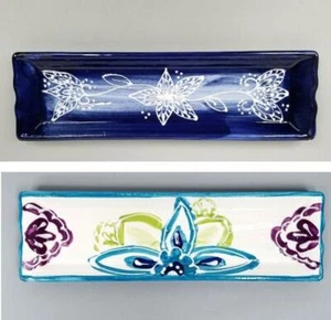 2 Alfareria Luis Jimenez Pottery Rectangular Dish Spain Blue White Floral Tray - Picture 1 of 11