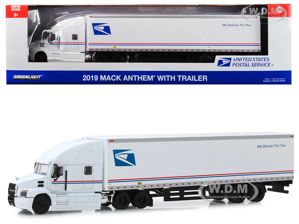 2019 MACK ANTHEM W/TRAILER "USPS" 1/64 DIECAST MODEL BY GREENLIGHT 30090 - Image 1 of 1