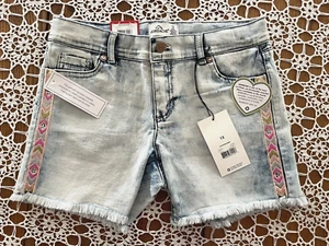 NWT Jordache Girls Denim Midi Shorts Ajustable Waist Size 12 Fringe Leg Design - Picture 1 of 4
