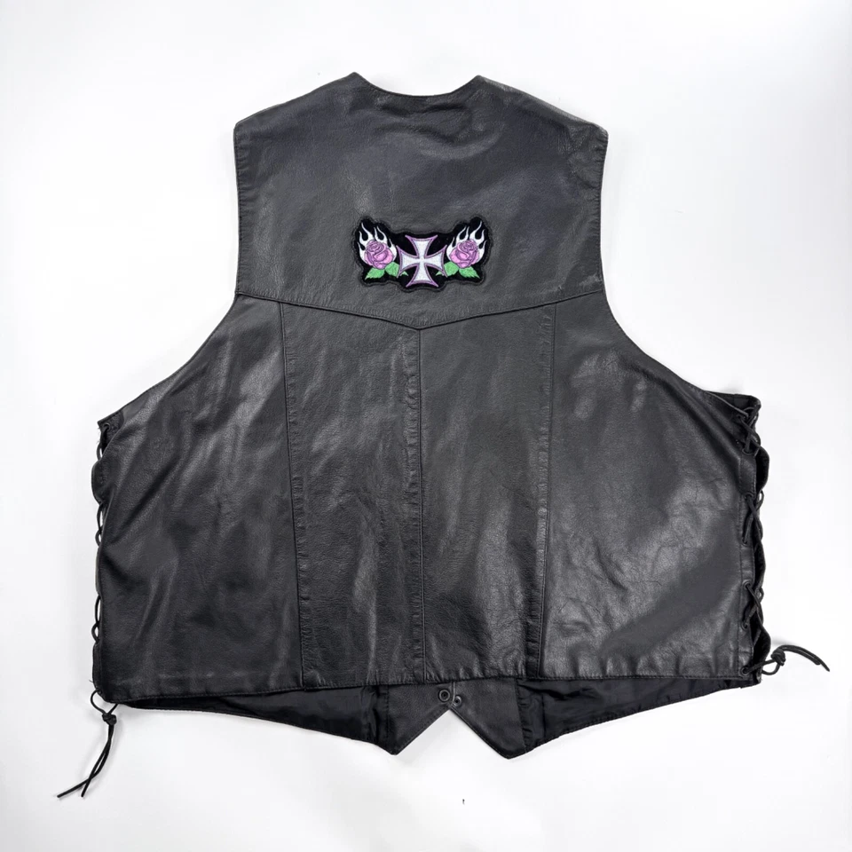 Chaleco de motocicleta All State de cuero negro con botones a presión de 2 bolsillos talla 64 Foto 1 de 4