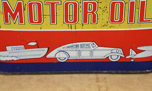 CAR TRUCK BOAT GRAPHIC~ 1940s era PENFIELD ALL WEATHER MOTOR OIL Old 5 qt. Can