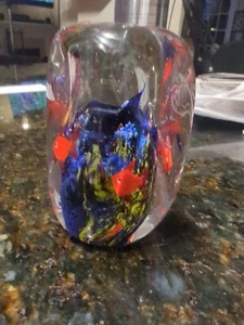 Kunstglas Aquarium Briefbeschwerer 3” x 2” Goldfisch Engel Aquarium klar orange blau - Bild 1 von 6