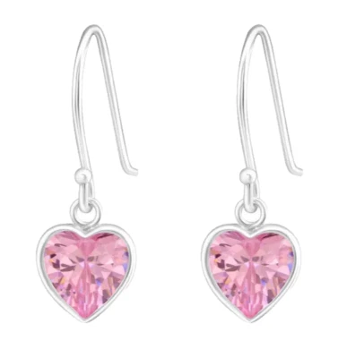 Rosa Zirkonia Herz Ohrstecker 925 Silber Ohrringe Mädchen Kinder Damen Kristall - Bild 1 von 2