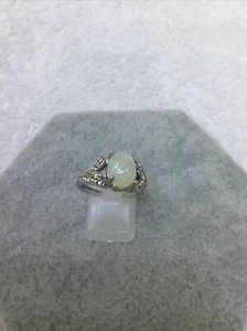 Silver Tone Simulated Opal/Diamond Ring New Size M. 663 - Picture 1 of 4