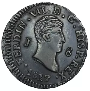 SPAIN 1817-J Ferdinand VII 8 Maravedis KM 461 Jubia Mint Choice VERY HIGH GRADE - Picture 1 of 2
