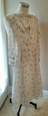 Años 70 De colección. Vestido Gunne Sax Talla 3 *Blanco Floral/Transparente/Longitud Té/Mangas Largas Foto 1 de 4