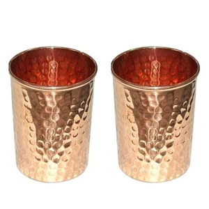 2 Stück Kupfer Trinkglas Becher 300ml - Ayurveda Gesundheit Yoga gehämmert 100% - Bild 1 von 5