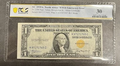 FR-2306 1935 A $1 NORTH AFRICA  WWII SILVER CERTIFICATE PCGS 30 VF - Image 1 of 2