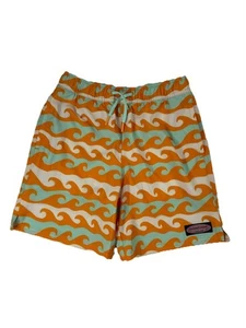 Vineyard Vines Boys Chappy Swim Trunks Orange Lined Green Waves Size Small NWOT - Picture 1 of 6