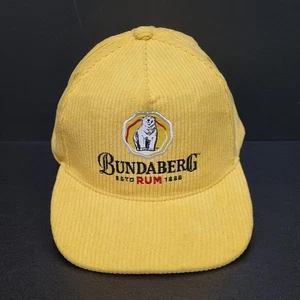 Bundaberg Rum Corduroy Snapback Yellow Hat Cap OSFM Flat Brim VGC - Foto 1 di 8