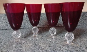 Set Of 4 Ruby Red Morgantown Water Goblets Golf Ball Stem Vintage - Picture 1 of 7