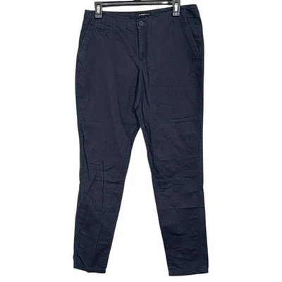 Pantalones chinos Mango Basic azul marino pierna recta tobillo frente plano lino algodón talla 6 Foto 1 de 4