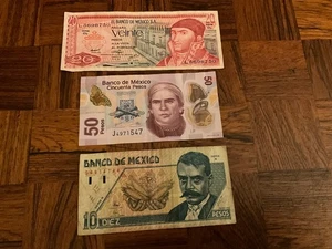 50, 20 & 10 Mexico Pesos banknotes - Picture 1 of 1
