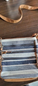 Bueno Canvas Purse Brown & Blue Strip Cross Body - Picture 1 of 15