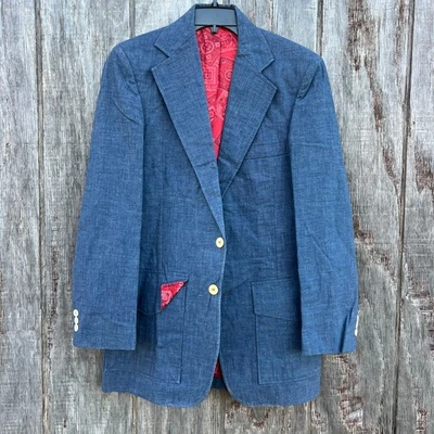De Colección Años 70 Gallery Haggar Denim Rojo Cachemira Forrado Vaquero Deporte Abrigo Traje Chaqueta 40L Foto 1 de 4